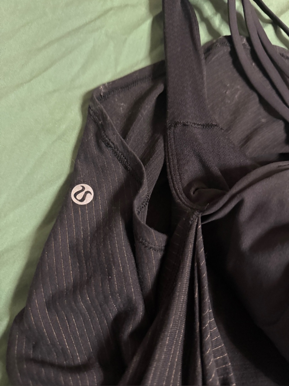 Lululemon Black Strappy Tank with Subtle Pinstripes